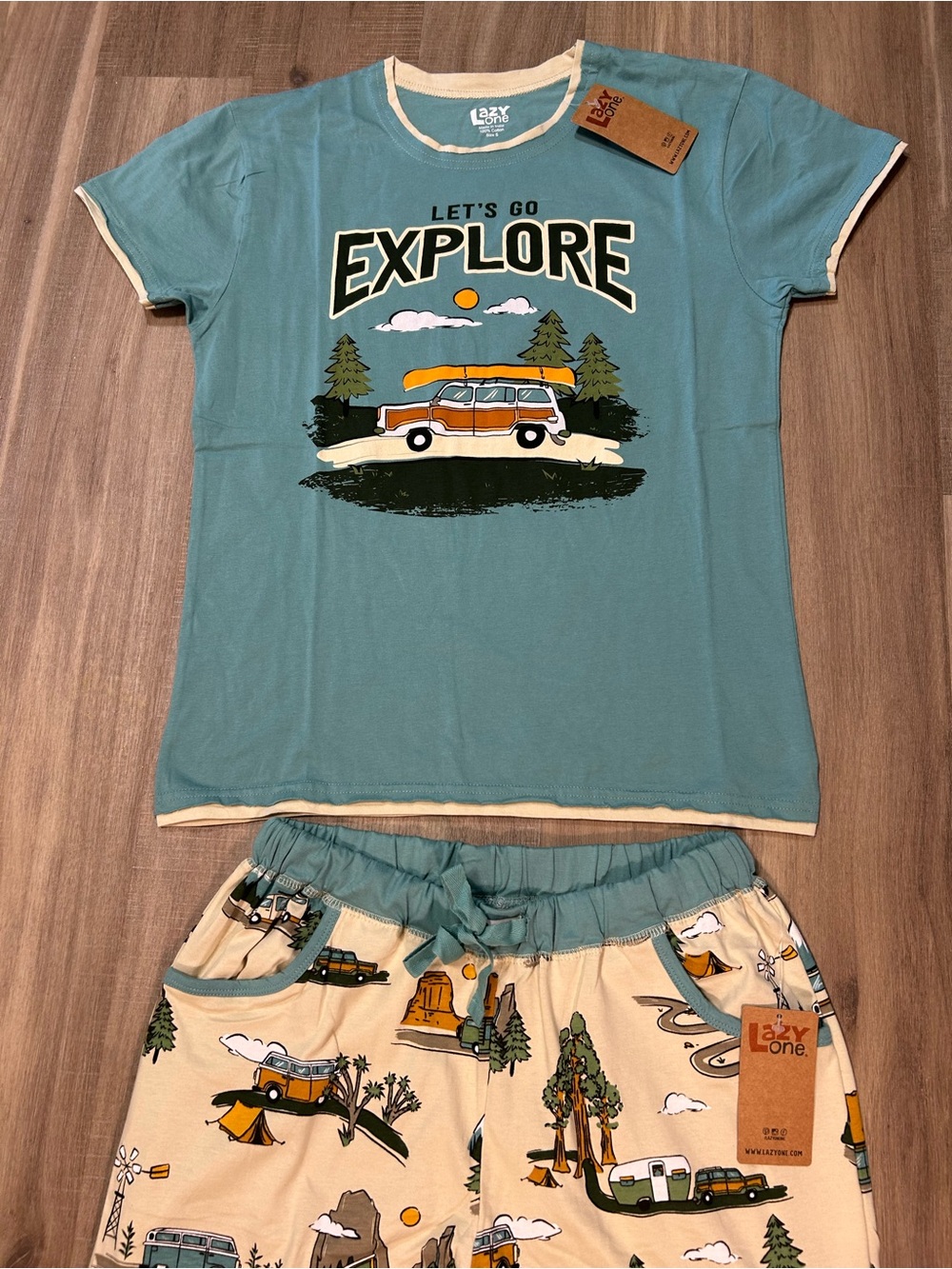 Lazy One Women's Blue & Cream 'Let's Go Explore' Pajama Set